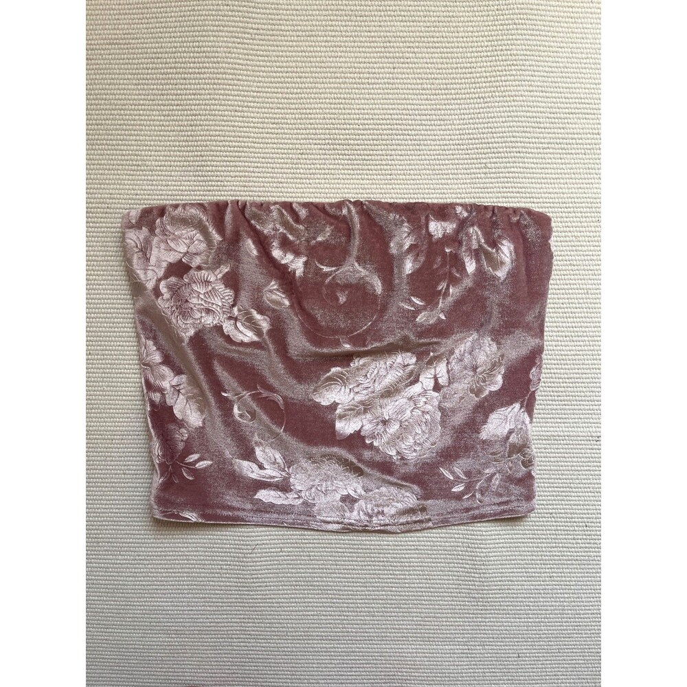 Urban Outfitters Peyton Floral Velvet Tube Top in Pink Size MEDIUM